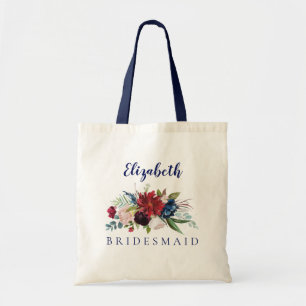 Floral Bouquet Bridesmaid Name Tote Bag