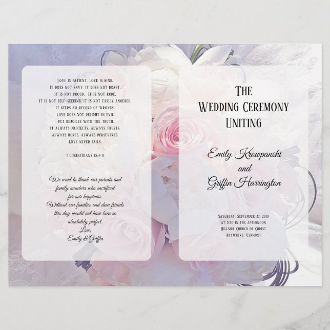 Floral Bouquet Christian Catholic Wedding Program (Front)