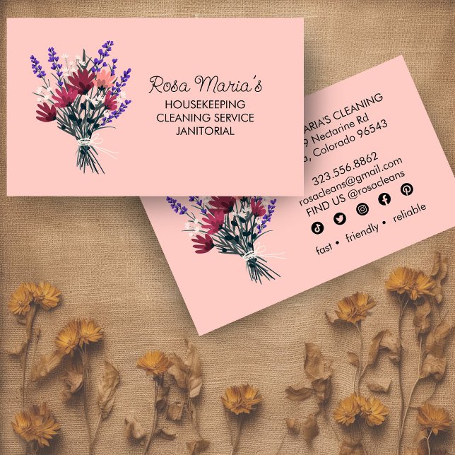 Floral Bouquet House Cleaning Service Social Icons Business Card (Floral Bouquet House Cleaning Service Social Icons Business Card
)