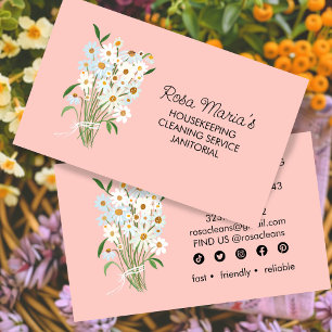 Floral Bouquet House Cleaning Service Social Icons Business Card