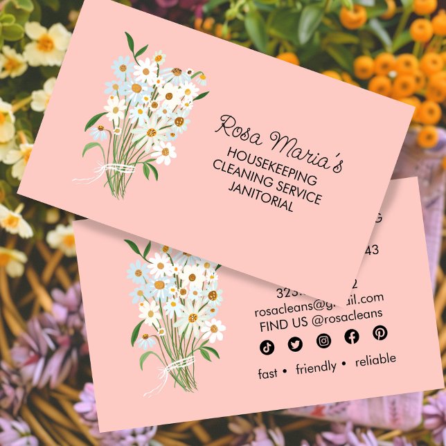 Floral Bouquet House Cleaning Service Social Icons Business Card (Floral Bouquet House Cleaning Service Social Icons Business Card
)