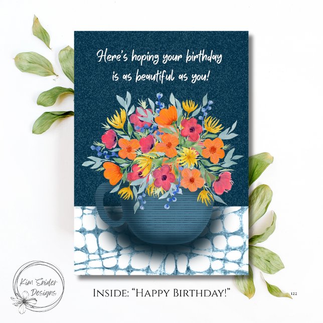 Floral Bouquet in Navy Blue mug Birthday Card (Creator Uploaded)