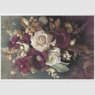 Floral Bouquet, maroon red, green and gold Tissue Paper