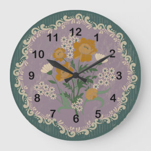 Floral bouquet medallion baroque cameo Wall Clock