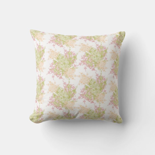 Floral Bouquet Neutral Pattern Throw Pillow (Front)