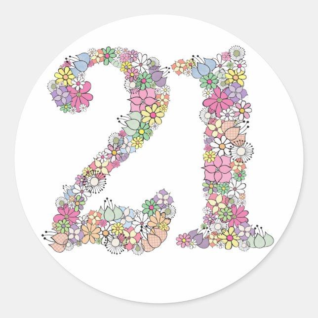Floral Bouquet Number 21 Label Sticker Seal (Front)