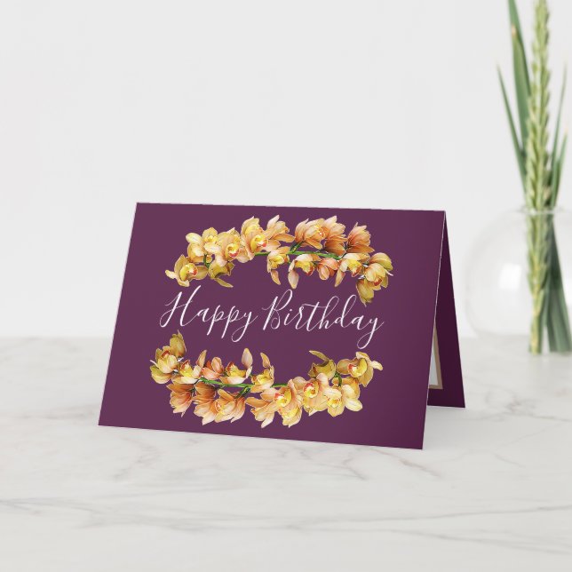 Floral Bouquet Orchid Flower Girl Purple Birthday Card (Front)