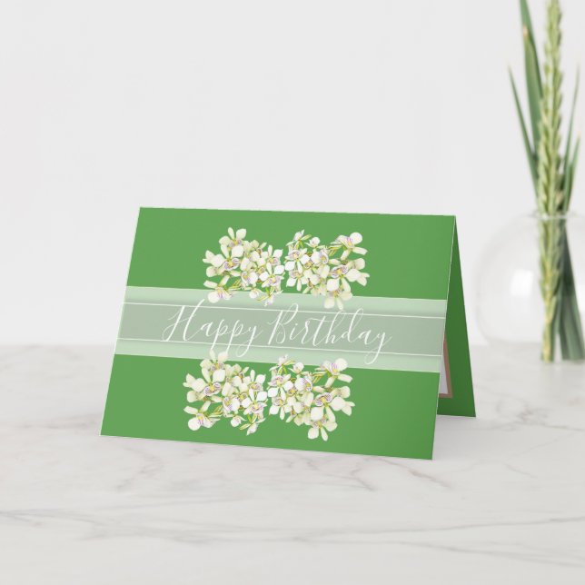 Floral Bouquet Orchid Flower Green Girl Birthday Card (Front)