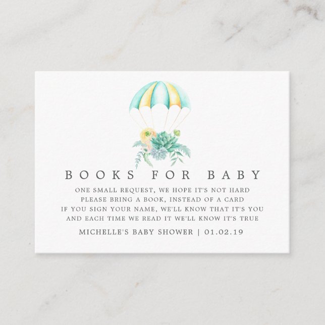 Floral Bouquet Parachute Baby Shower Book Request Enclosure Card (Front)