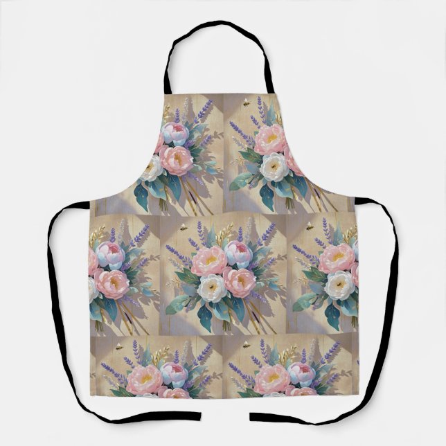 Floral Bouquet peonies lavender Apron (Front)