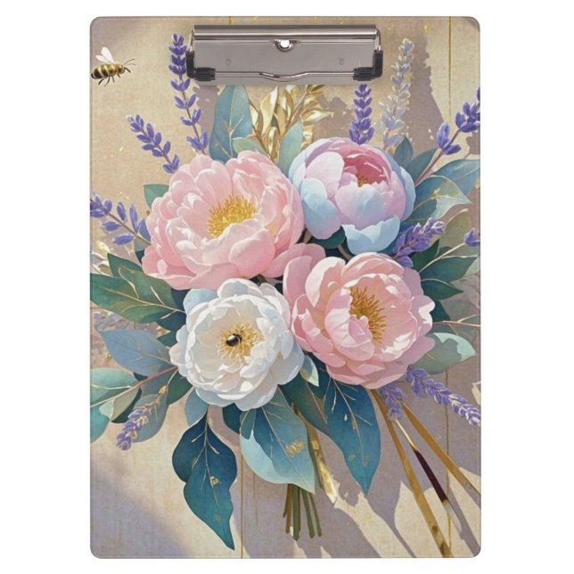 Floral Bouquet peonies lavender Clipboard (Front)