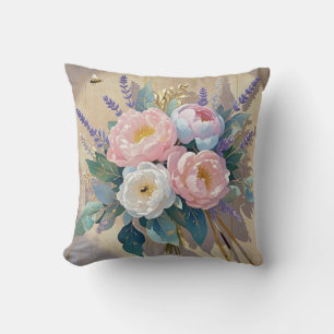 Floral Bouquet peonies lavender Cushion