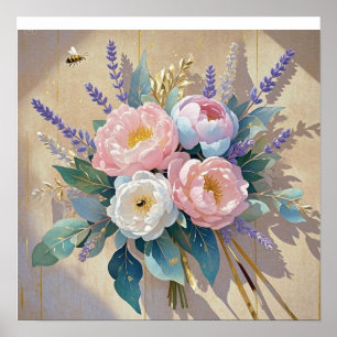 Floral Bouquet peonies lavender Poster