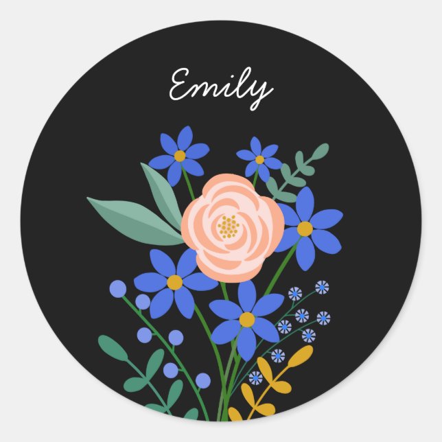 Floral Bouquet Personalised Round Sticker (Front)