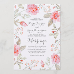 Floral Bouquet - Pink Elegant Watercolor Wedding Invitation