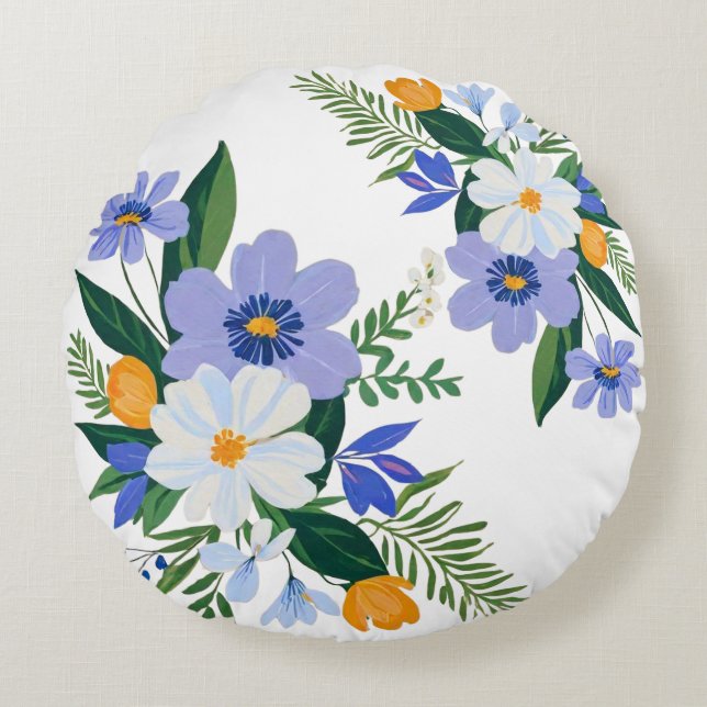Floral Bouquet Purple Orange Round Cushion (Front)