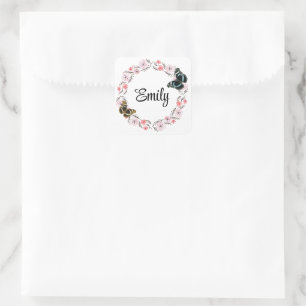 Floral bouquet romantic serenity butterflies square sticker