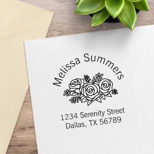 Floral Bouquet, Rose Flowers Arch Address Rubber Stamp