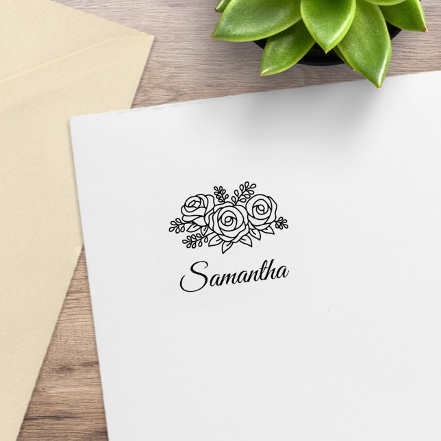 Floral Bouquet Rose Flowers Posy Custom Name 1x1 Rubber Stamp (Creator Uploaded)