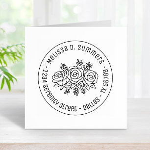 Floral Bouquet, Rose Flowers Round Address 1 Rubber Stamp