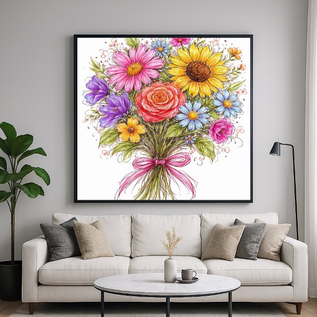 Floral Bouquet - Scribbled Style Art Poster (Creator Uploaded)