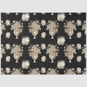 Floral Bouquet Vintage Black Gold Script Decoupage Tissue Paper