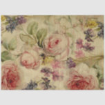 Floral Bouquet Vintage Script Ephemera Decoupage 3 Tissue Paper<br><div class="desc">image 3 of 3 in a continuous image for large area coverage. There is some overlap. An elegant, vintage collage made from an antique painting of beautiful warn autumn blush pink and coral roses with muted foliage and pretty dusty purple violets and yellow blossoms. The background is a faded mint...</div>