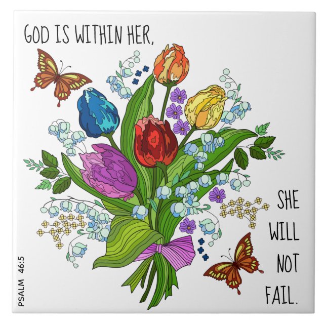 Floral Bouquet, w verse from Psalm 46:5 Tile (Front)