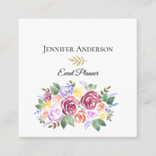 Floral Bouquet Watercolor Rose Executive Square Business Card