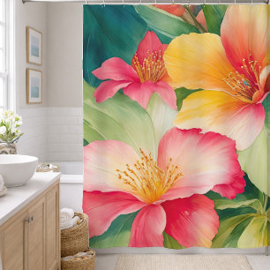 Floral Bouquet Watercolor Tropical Flowers Shower Curtain