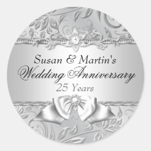 Floral & Bow 25th Wedding Anniversary Sticker