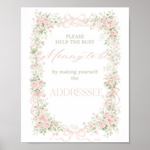 Floral Bow Baby in Bloom Girl Baby Shower Address Poster