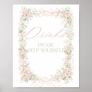 Floral Bow Baby in Bloom Girl Baby Shower Bar Poster