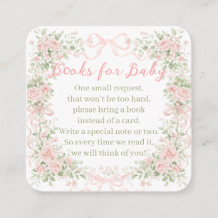 Floral Bow Baby in Bloom Girl Baby Shower books Enclosure Card