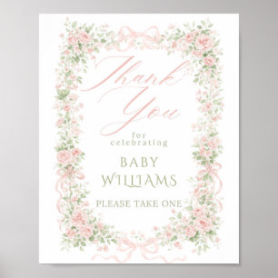 Floral Bow Baby in Bloom Girl Baby Shower Favours Poster