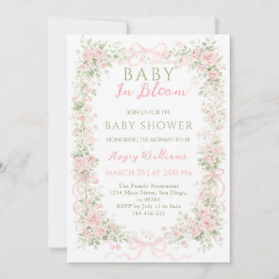 Floral Bow Baby in Bloom Girl Baby Shower Invitation