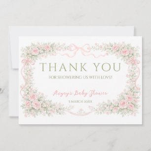 Floral Bow Baby in Bloom Girl Baby Shower Thank You Card