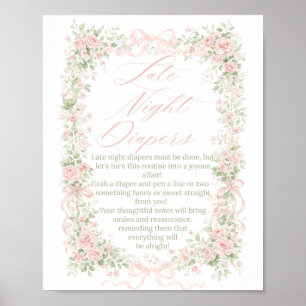 Floral Bow Baby in Bloom Girl late night diaper Poster