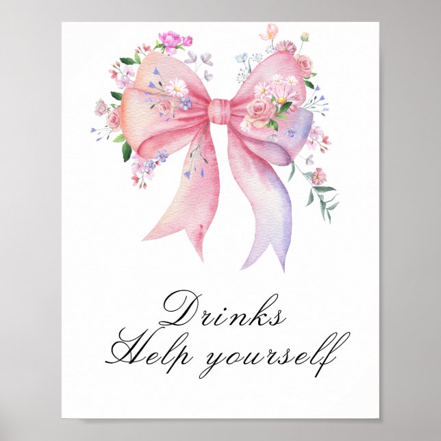 Floral bow baby shower - drinks poster (Front)