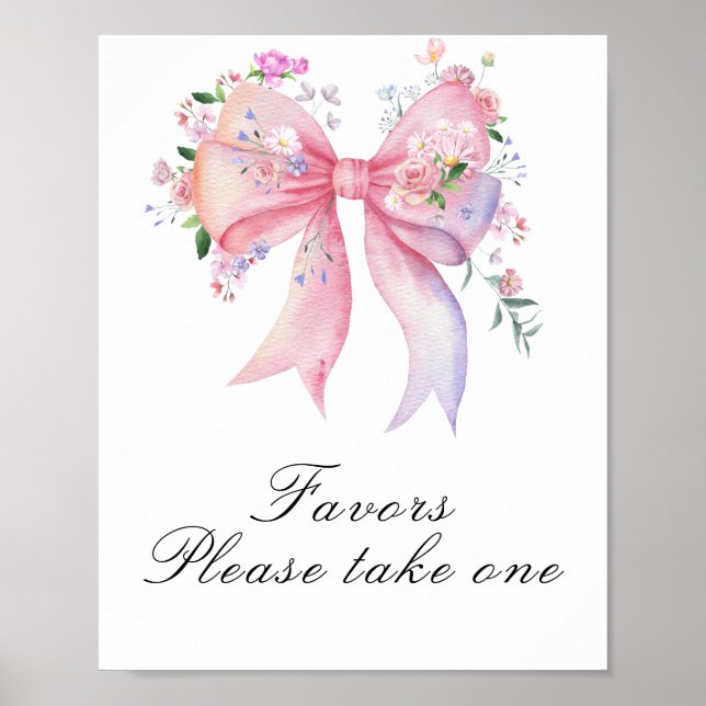 Floral bow baby shower - favours poster (Front)
