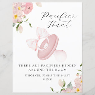 Floral Bow Baby Shower Pacifier Hunt Game Sign