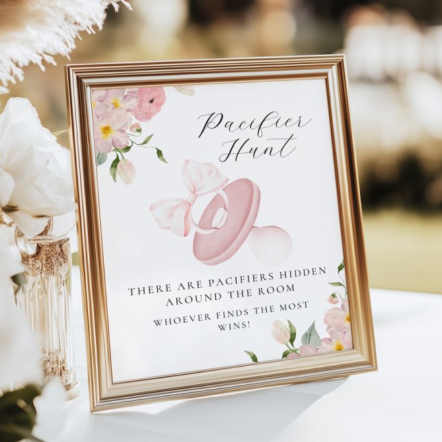Floral Bow Baby Shower Pacifier Hunt Game Sign (Creator Uploaded)