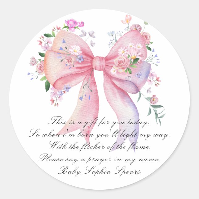 Floral bow baby shower - Prayer candle label (Front)