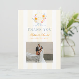 Floral Bow Crest Monogram Spring Wedding Thank You Card