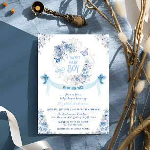 Floral Bow Crest Sweet Baby Boy Baby Shower Invitation
