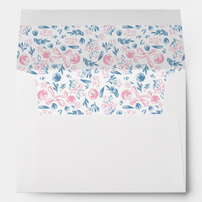 Floral Bow Dusty Blue Blush Pink Whimsical Envelope (Back (Bottom))