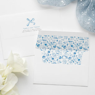 Floral Bow Dusty Blue Whimsical Modern Hand Drawn Envelope