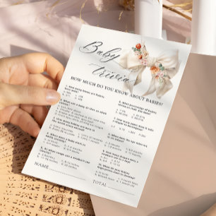 Floral Bow Elegant Baby Shower Baby Trivia Game