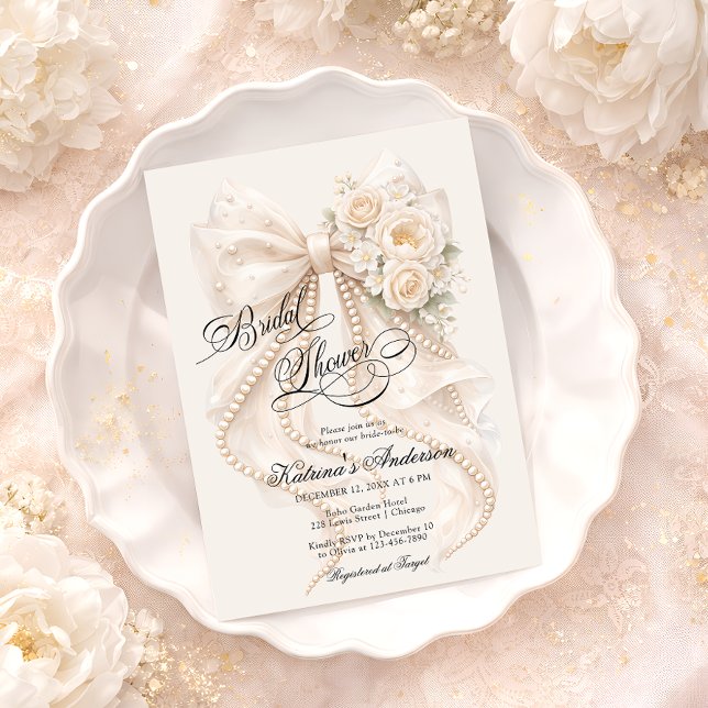 Floral Bow Elegant Bridal Shower  Invitation (Creator Uploaded)