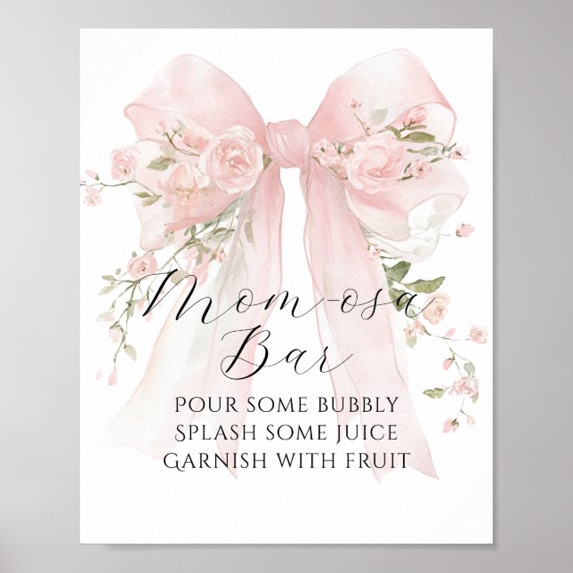 Floral Bow Elegant Flower Girl Baby Shower Bar Poster (Front)